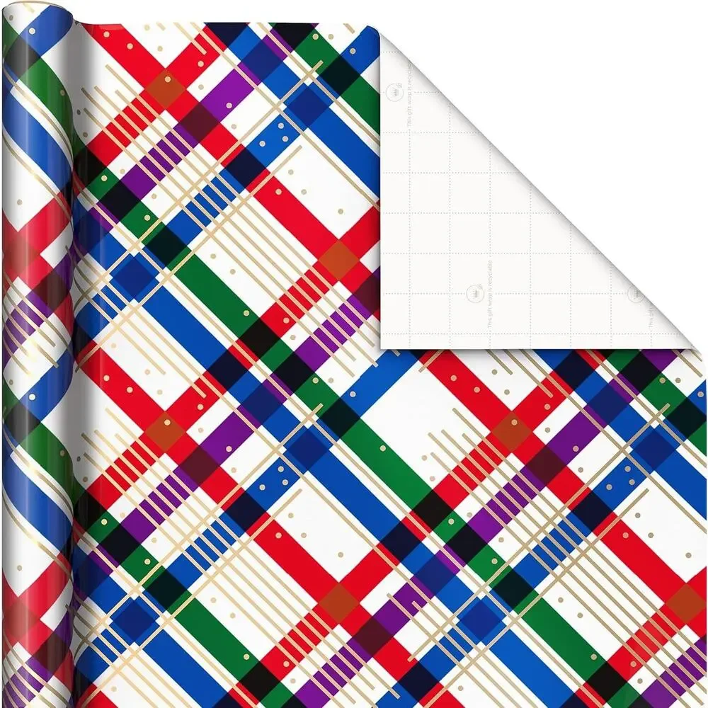 Hallmark Modern Christmas Wrapping Paper with Cutlines on Reverse 3 Rolls 120
